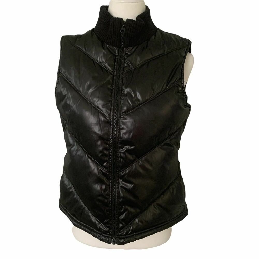 Old Navy Womens Black Polyester Fleece Full Zip Puffer Vest Jacket Small